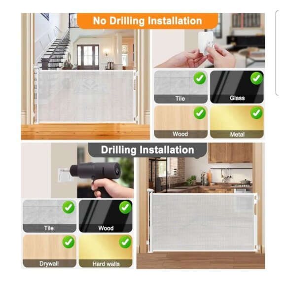 Retractable Baby/Dog Gate 36Tall x80 Wide No Drilling Mesh Durable In Or Outdoor - Picture 5 of 7